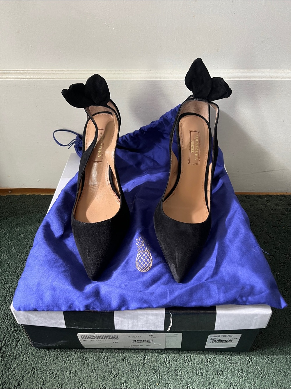 Aquazzura 'Deneuve' Bow-Tie Pump in Black Suede